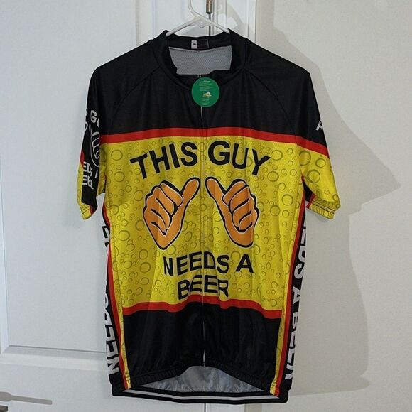 THIS GUY NEEDS A BEER men’s FULL zip Cycling bike riding bicycle touring jersey - Picture 1 of 4